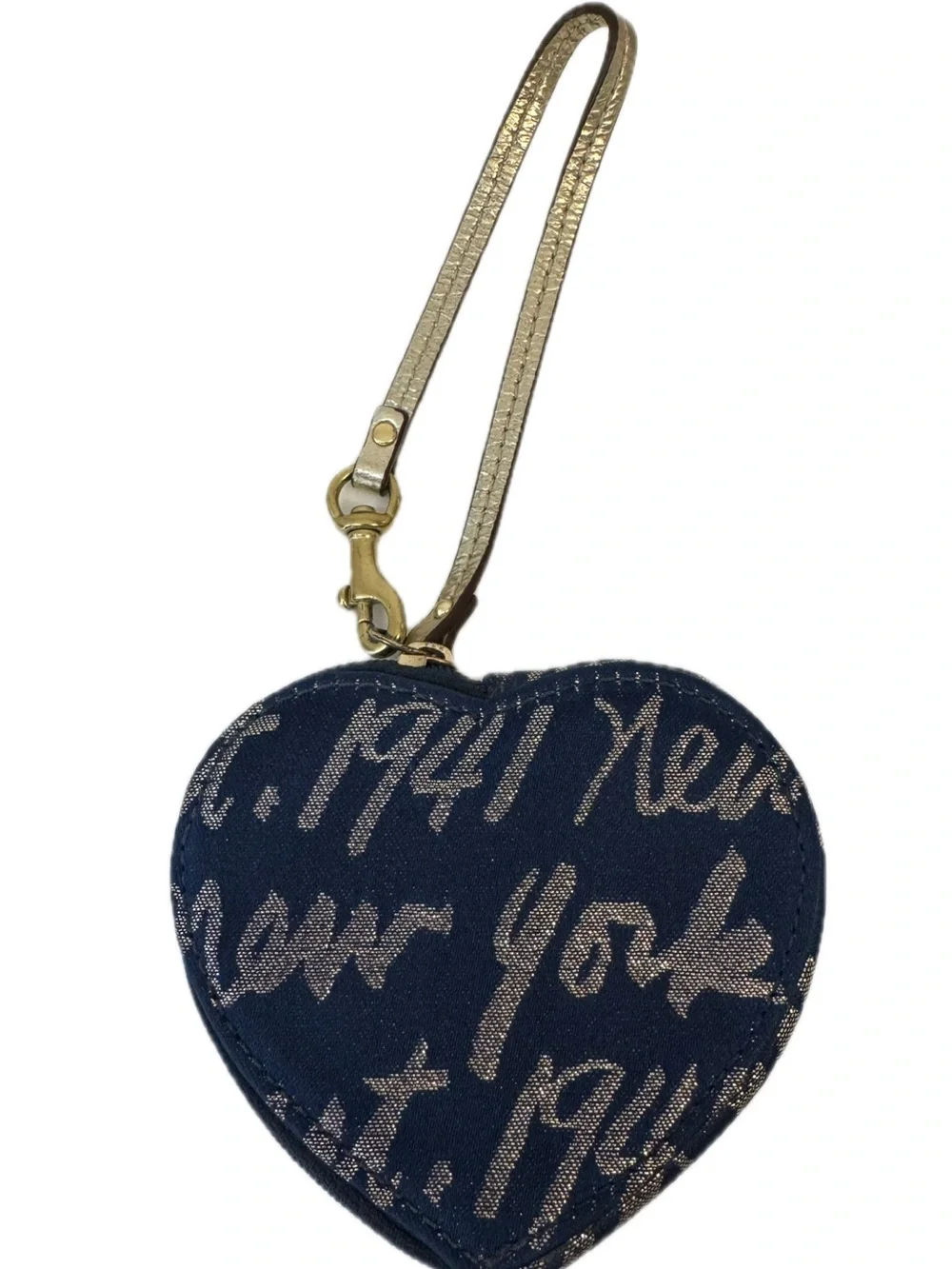 Coach Y2K Script Heart Navy And Gold Story Patch Heart Coin Bag Keychain Charm